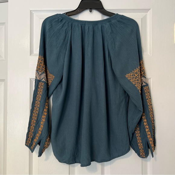 American Eagle blue embroidered top tassel tie shirt S - Picture 8 of 11